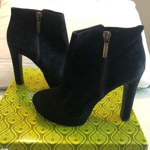 Black suede heeled booties